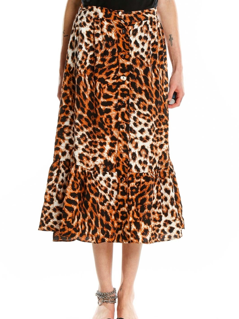 Talbots Leopard-Print Button-Front Midi Skirt - Brown & Cream